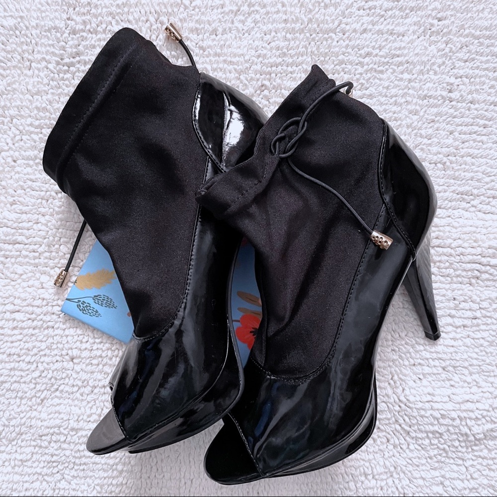 Retro Black Sock Booties with Heel and Open-Toe
